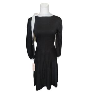 Nanette Black Ribbed Sheath Dress with Bishop Sleeves